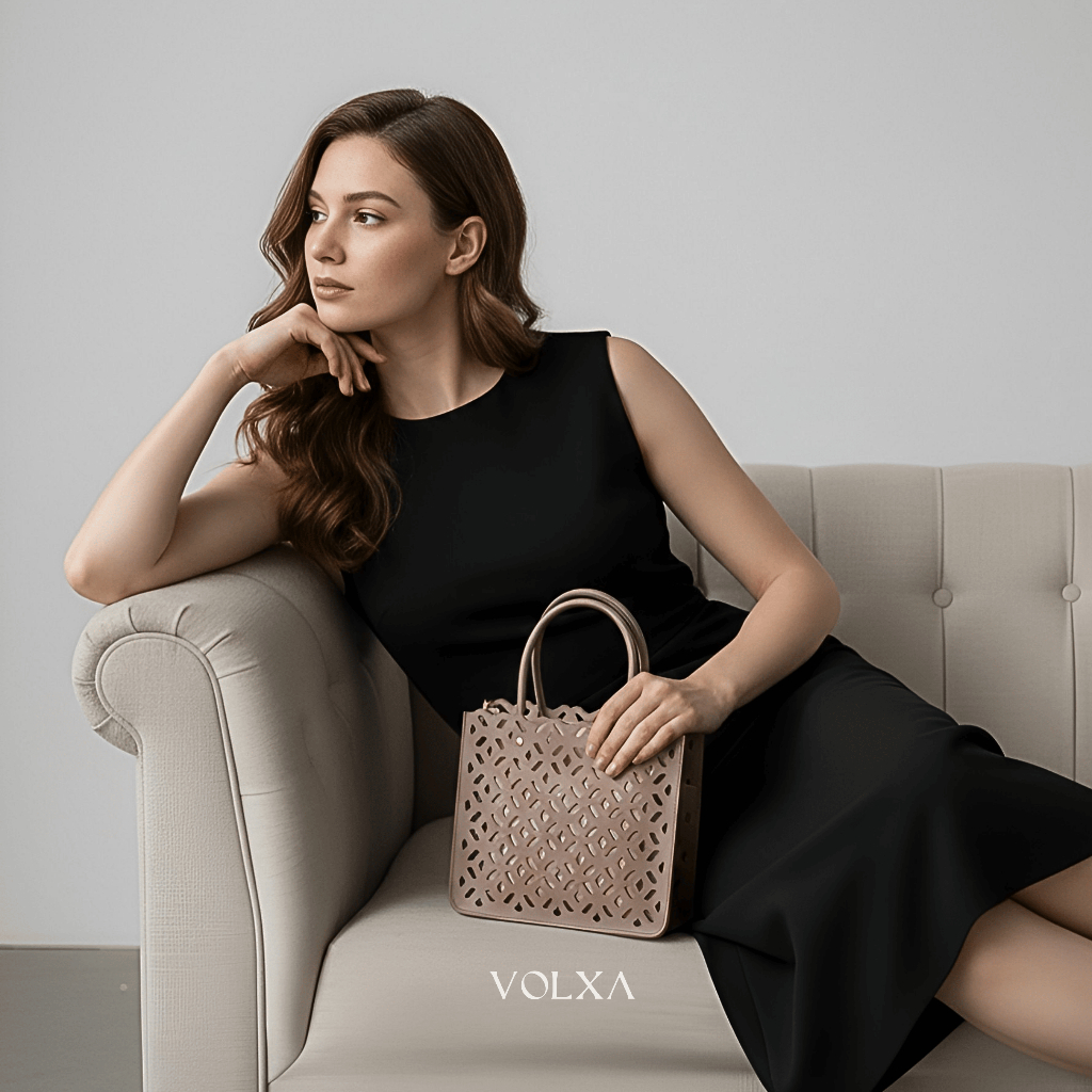 VOLXA Elora Tote Bag Tas Wanita Kekinian - Tas Jinjing Laser Cut Elegan Warna Dusty Pink