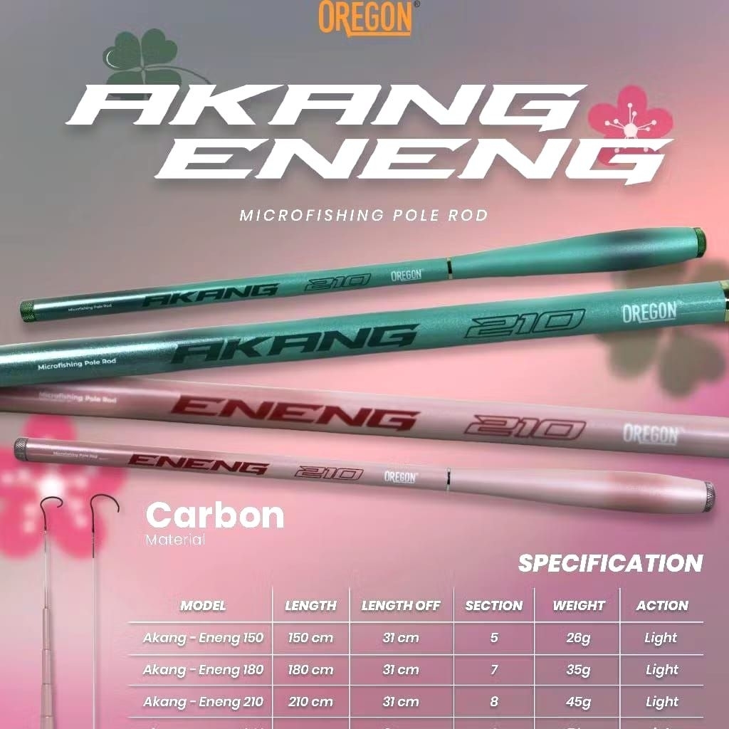 JORAN TEGEK OREGON AKANG Size 150, 180, 210,  Joran Tegek Ruas Pendek Carbon Lentur