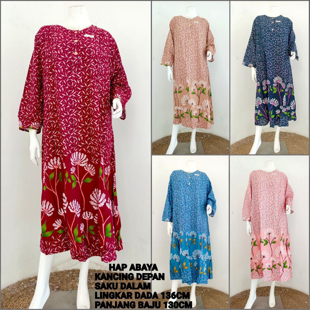 Longdress Jumbo Hap Abaya Kancing Depan Daster Muslimah Jumbo Mix Motif