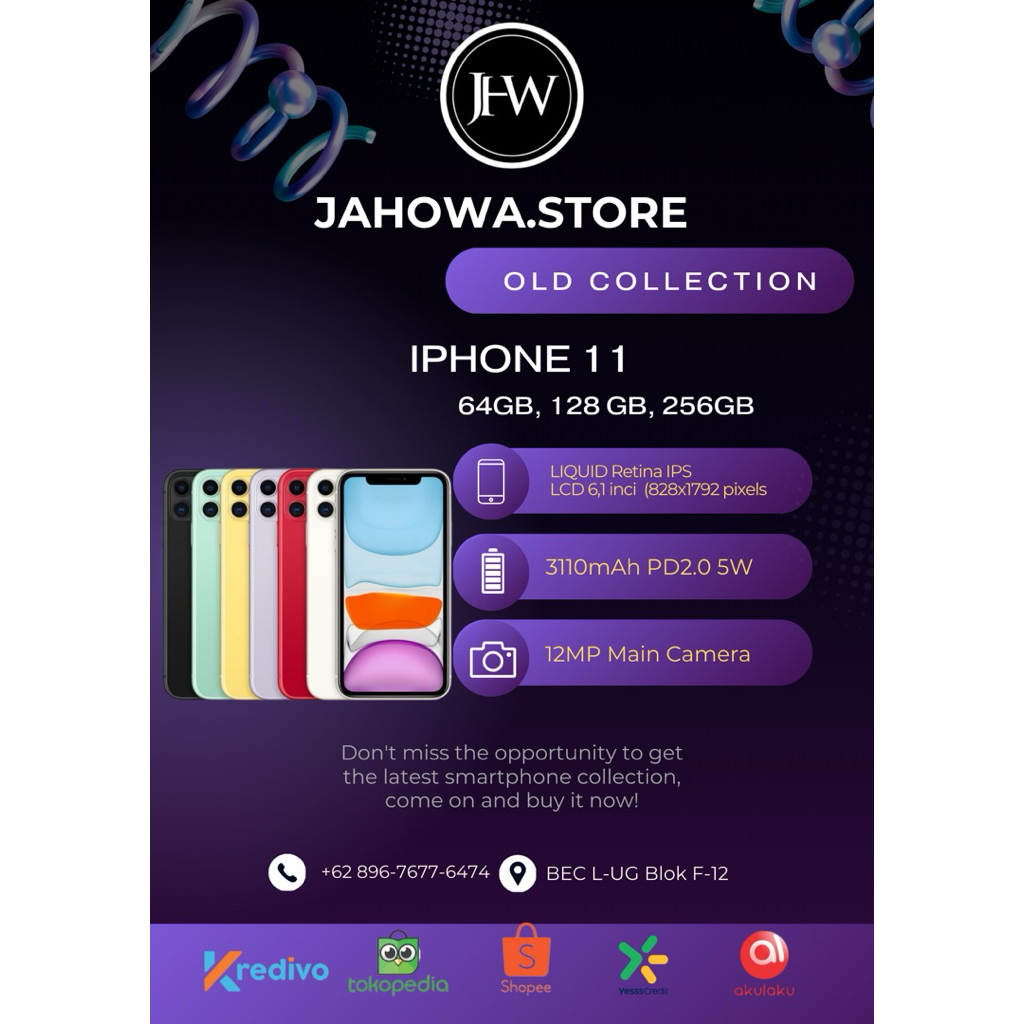 IPHONE 11 SECOND 128GB FUL COLLOR MULUS DAN RESMI FREE TG,CASE,ADAPTER