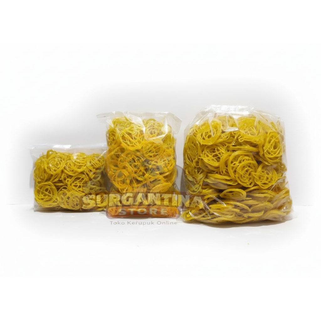 kerupuk mie kuning mentah besar sedang kecil