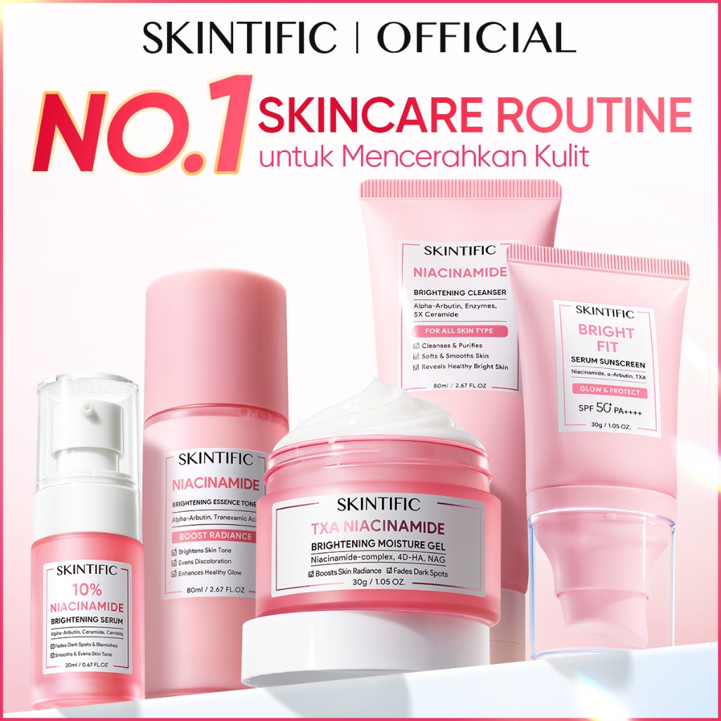 SKINTIFIC - Niacinamide Brightening Series | 5-in-1 Set|Serum, Moisturizer Gel, Toner, Cleanser, Cla