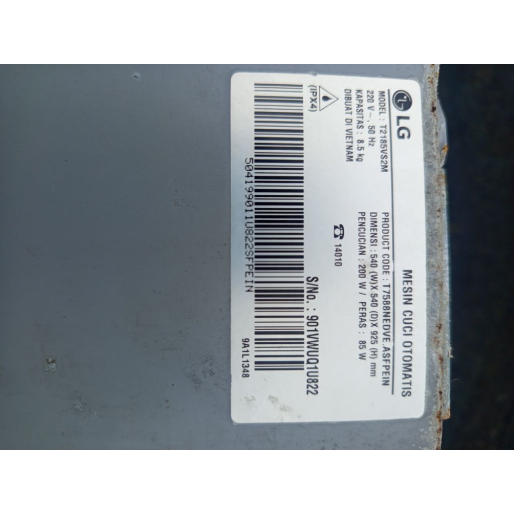 water level top loading smart inverter Lg 8,5 kg