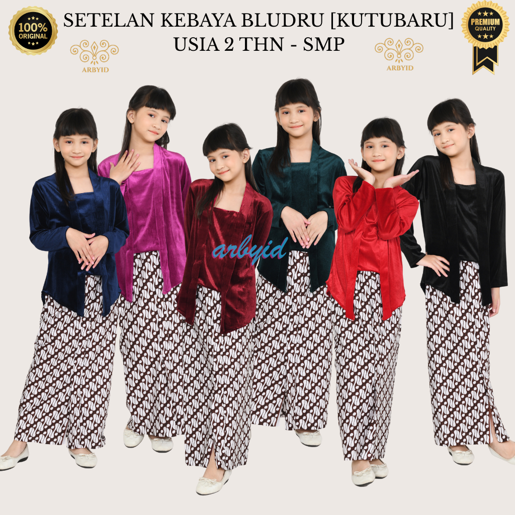 Set Kebaya Anak Tradisional Bludru Polos Motif Rok Wiru