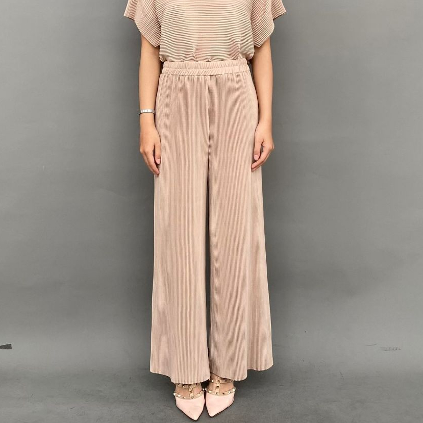 Magnolia Collection Celana Kulot Plisket Wanita Coklat Susu