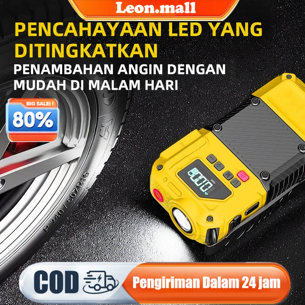 Kompresor Angin Mobil Digital 8-in-1 Portable | Jump Starter 800A, Pompa Ban Otomatis untuk Mobil Mo