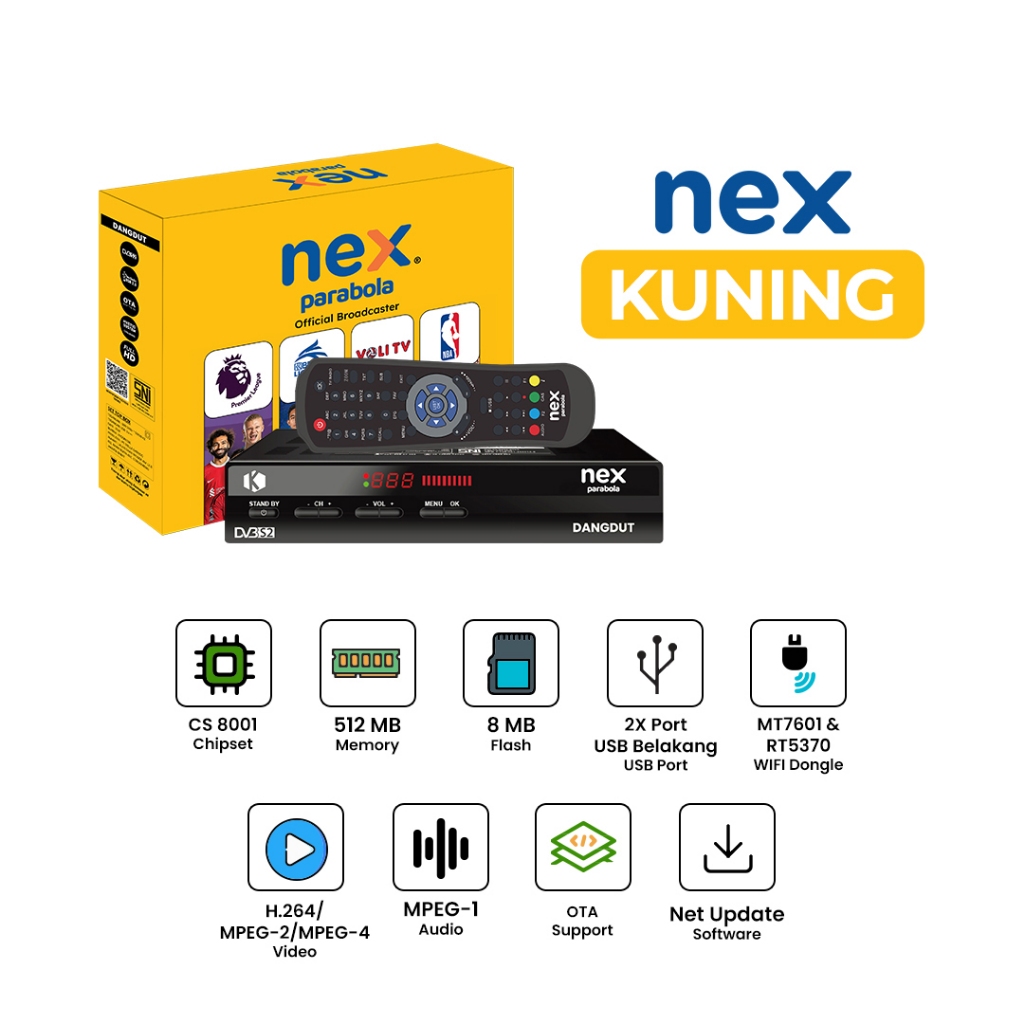 Receiver Nex Parabola HD Type Kuning - Gratis Paketan Nonton 1 Tahun