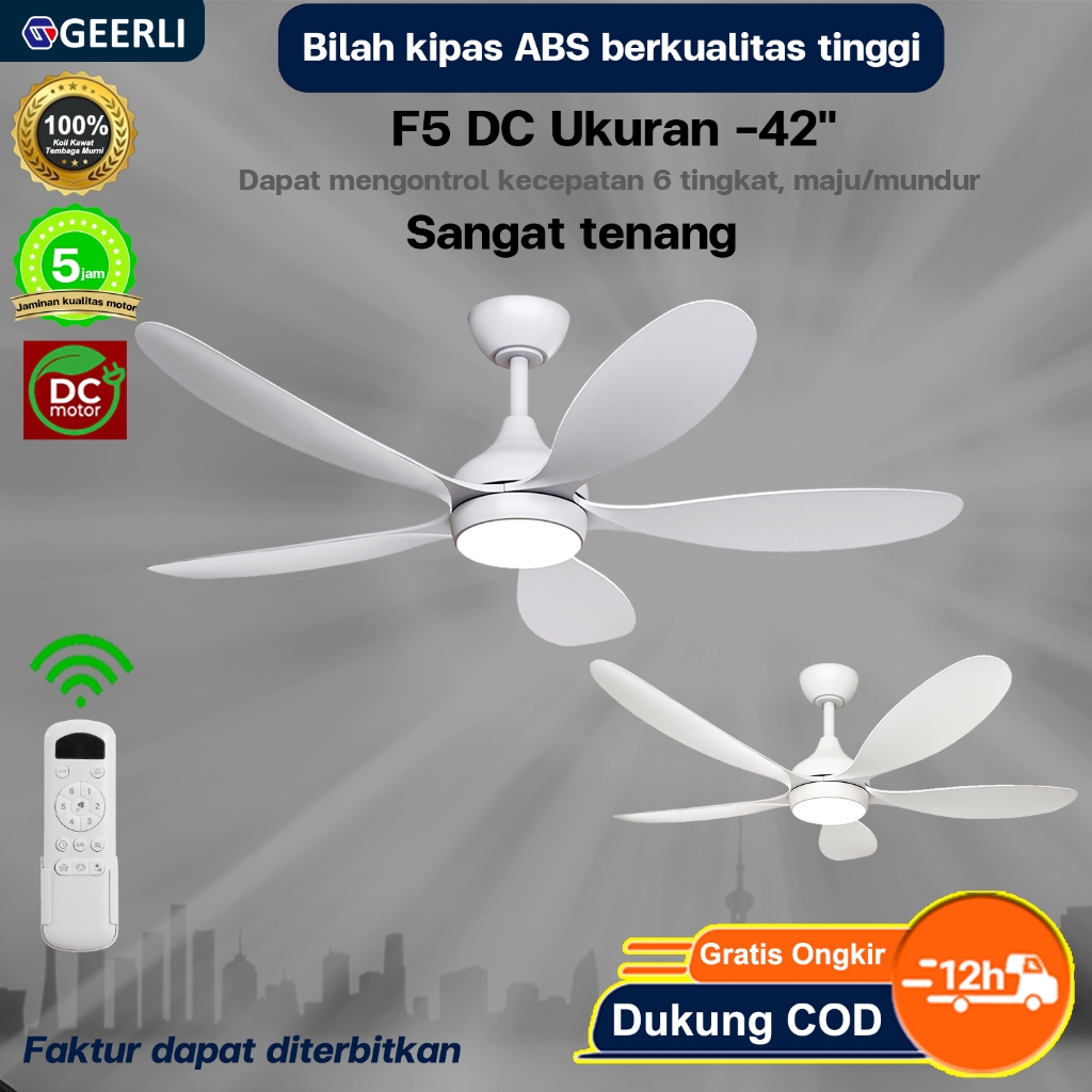 Garansi 5 Tahun GEERLI Kipas Angin Gantung 42 Inch dengan Remote, Bilah ABS, Dilengkapi Lampu LED 3 