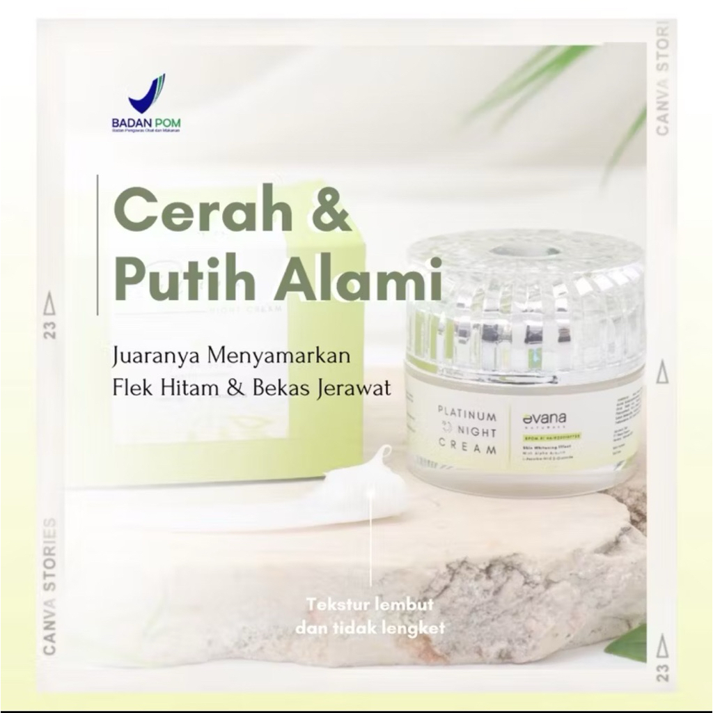 NIGHT CREAM PLATINUM - MENCERAHKAN & MENYAMARKAN FLEK HITAM evana beauty care