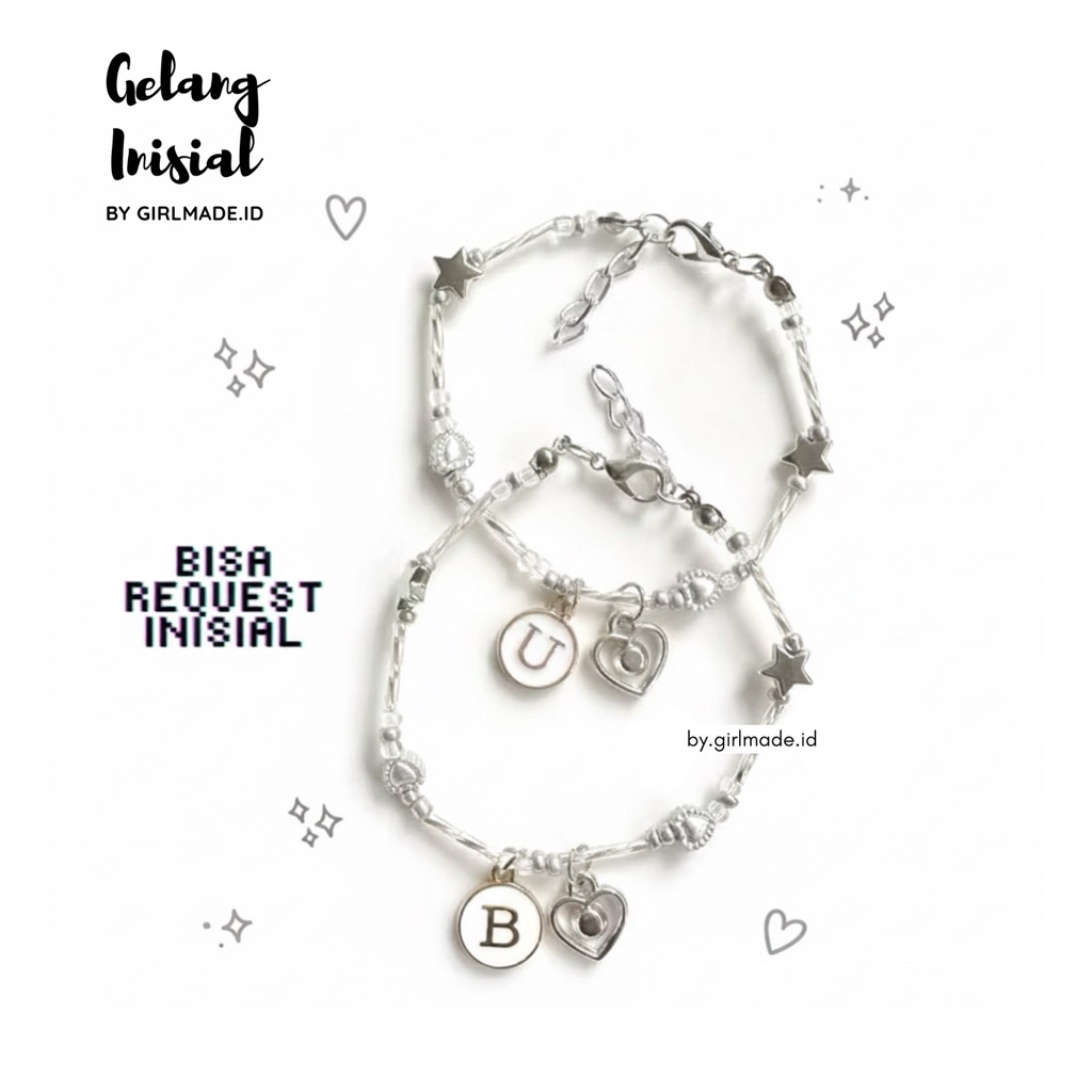 Gelang Inisial Beads Bracelet/PILIH HURUF/Gelang Tangan Untuk Cewe Pakai Inisial