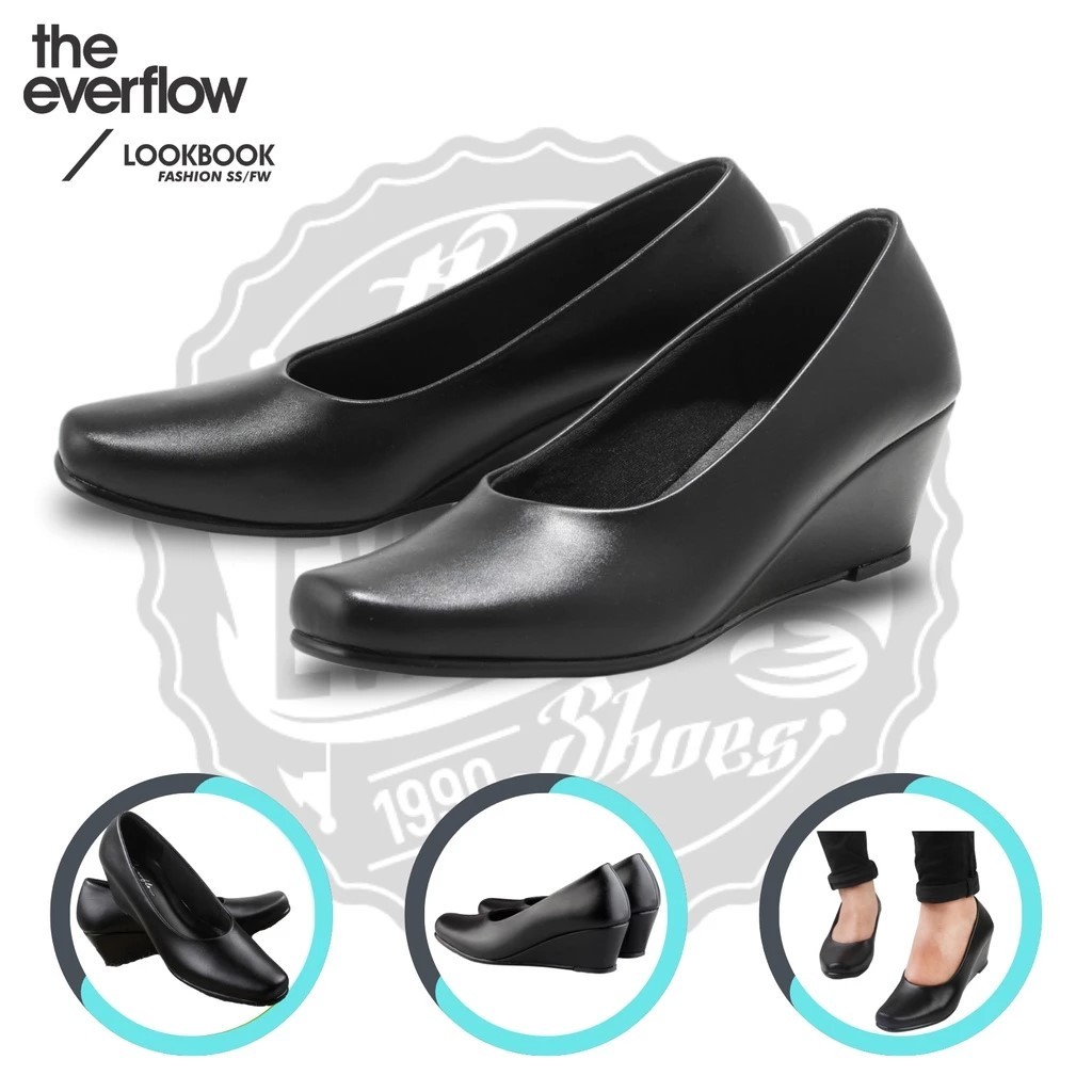 Everflow VPD 10 - Sepatu Kerja Wanita High Heels 5cm Black Doff | Sepatu Pantofel Wedges Wanita
