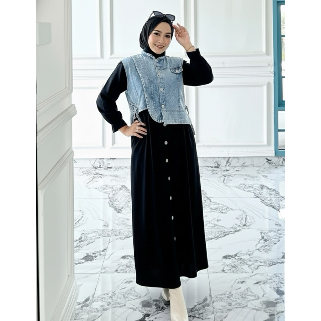 GAMIS GOLDY KOMBINASI VEST JEANS / BAJU SETELAN WANITA