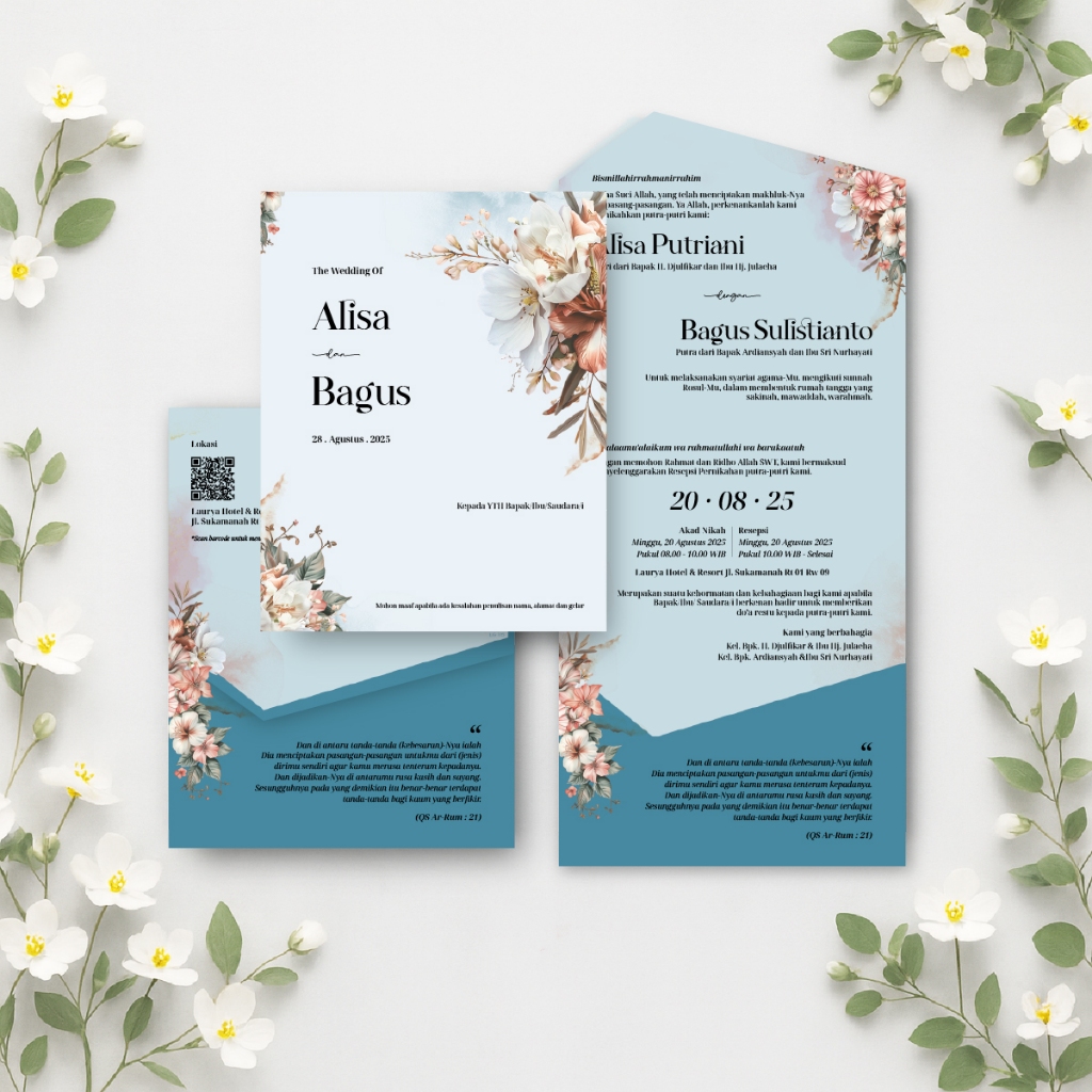 Surat Pernikahan Undangan Custom Tema Semi Amplop Lipat 3 Lintang 115 Murah