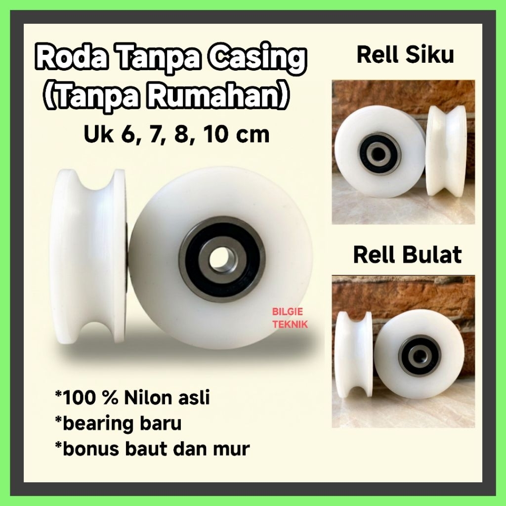 roda pagar besi nilon tanpa casing uk 6 cm 7cm 8cm 10cm tanpa rumah Pintu Gerbang Pager Besi laher b