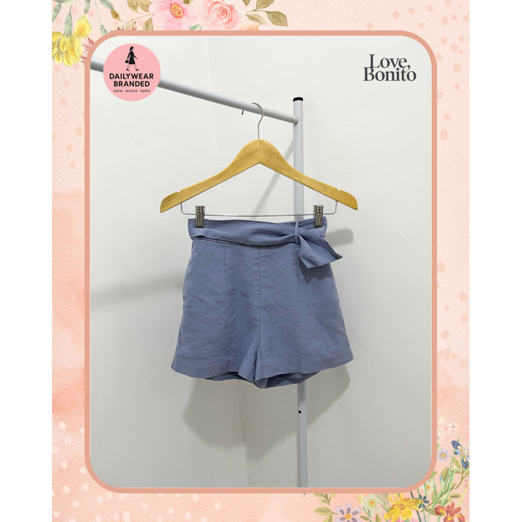 LOVE BONITO ORIGINAL Aziza Sash Short in Steel Blue Celana Pendek Lilac