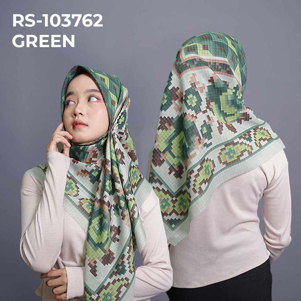 RS-103762 GREEN Hijab Jilbab Dennay Scarves Voal Motif Segi Empat Basic Laser Cut