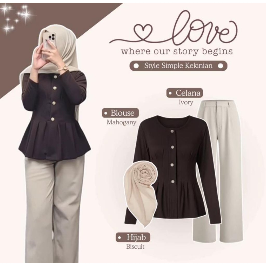 Outfit Nongkrong Remaja Kekinian Blouse Vana + Hijab+ Oro Pants Semiwool  / Setelan Wanita / Setelan
