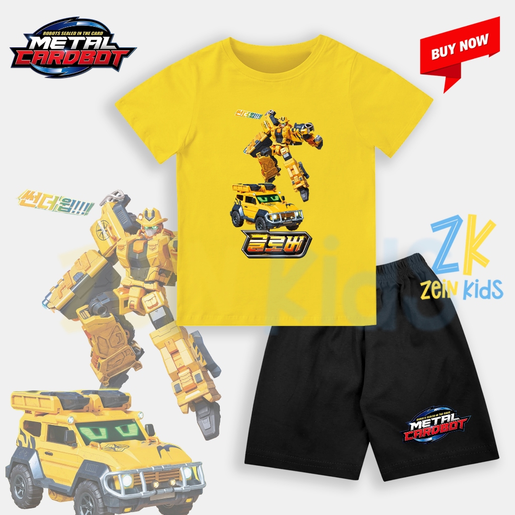 Baju Setelan Anak Metal Cardbot Glober / Kaos Setelan Anak Gambar Robot Kartun
