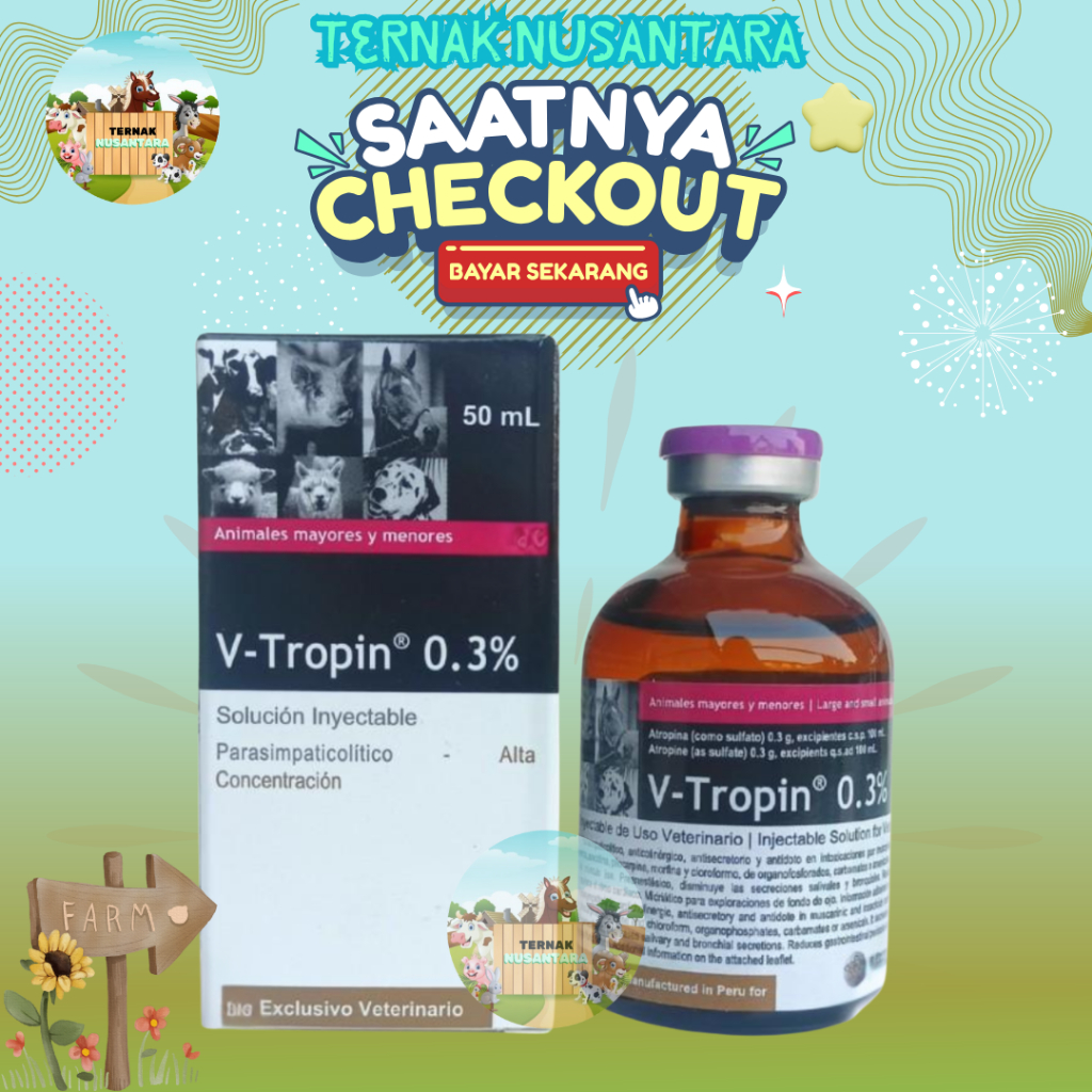 V TROPIN 0.3% 50 ML - Atropin Injeksi Antidot Dan Megurangi Kejang Untuk Hewan Ternak.