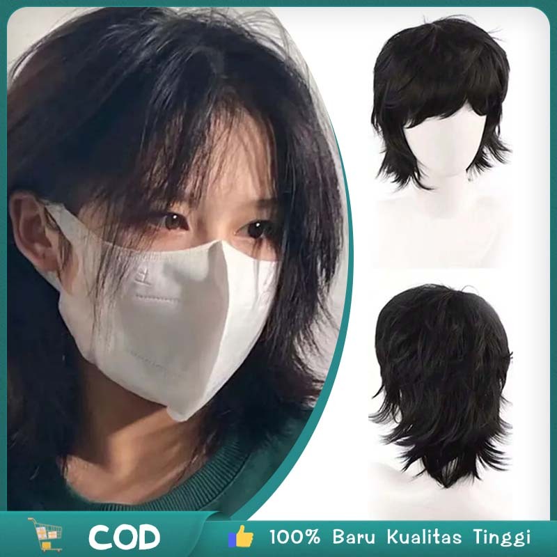 Wig Rambut Pria Mullet Jepang Netral Wig Pria Mullet Wig Cowok Murah Wig Wolf Cut Pria