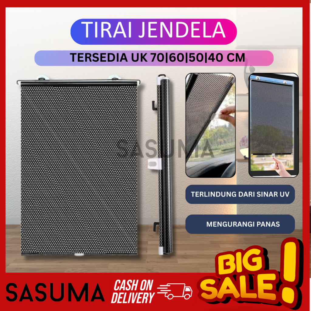 SASUMA Tirai Gulung Pelindung Panas Kaca Mobil Dashboard Sunshield Roll Otomatis Anti UV