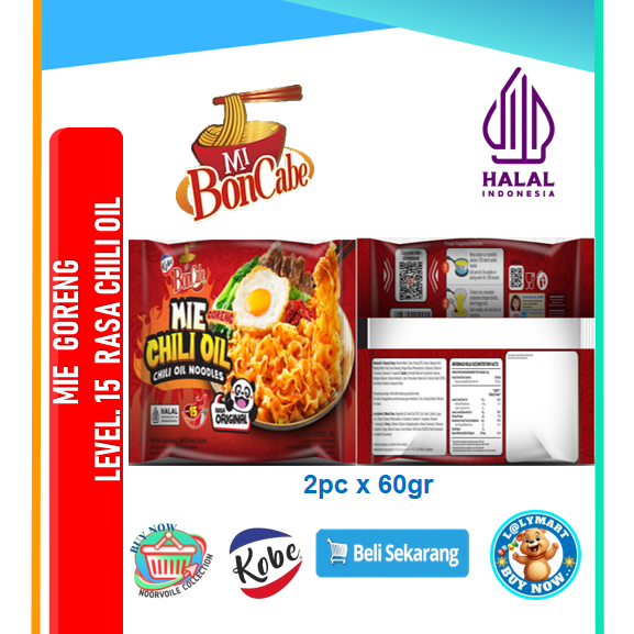 MIE BONCABE Goreng Level 15 Rasa Chili Oil  (2pc x  60gr)