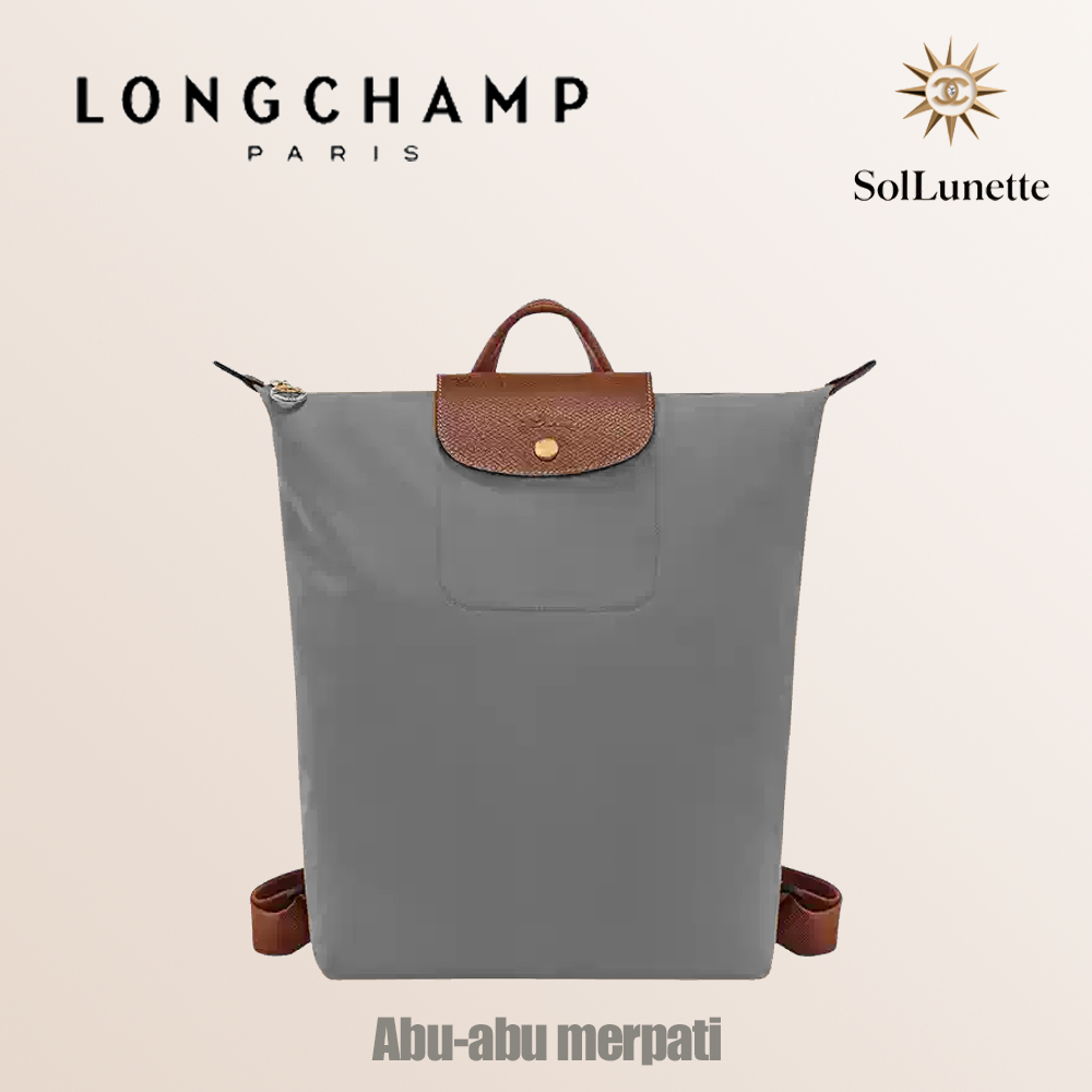 Longchamp Tas Wanita Seri Le Pliage Original Tas Ransel Besar Warna Abu-abu Merpati