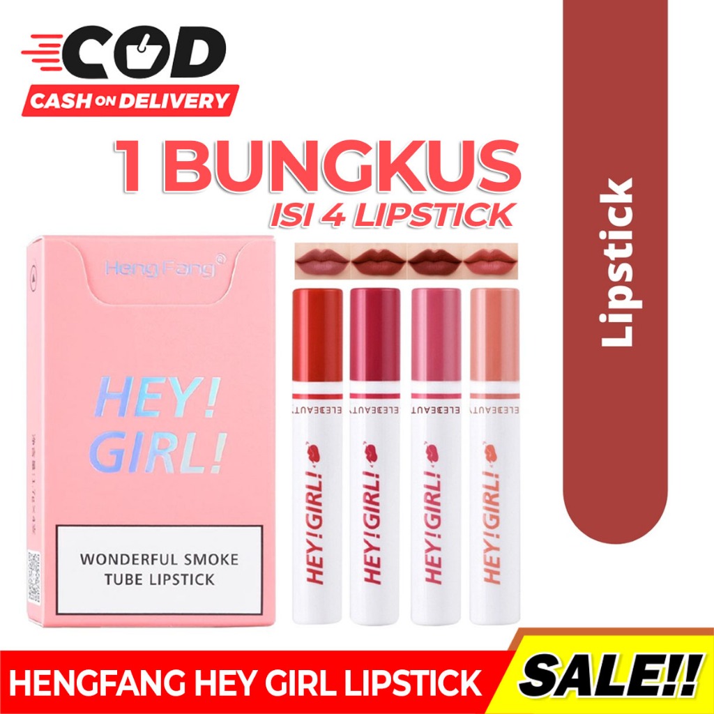 [ 1BOX ISI 4PCS ] Lipstik Hengfang Hey Girl Matte 4in1 Tahan Lama Lipstik Smoke Lipstick Viral