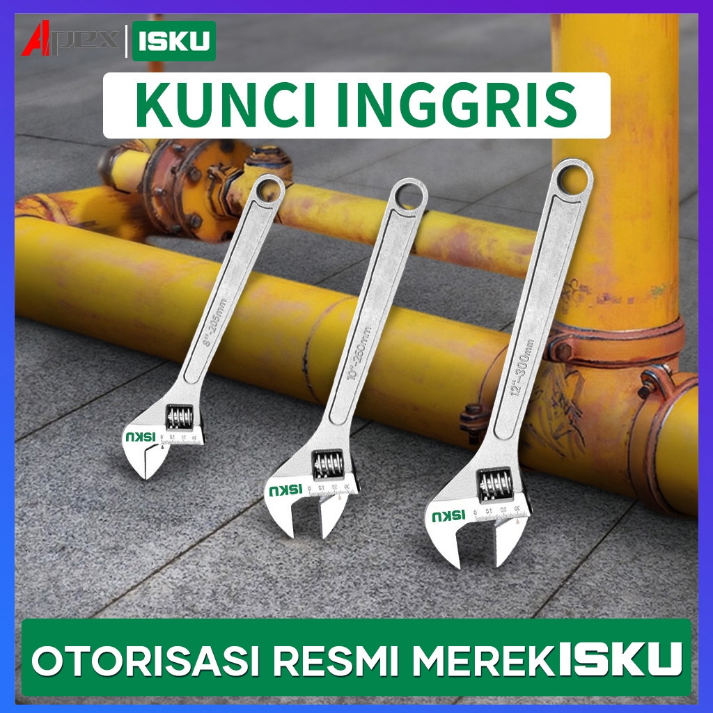 ISKU Kunci Inggris 8 10 12 inch/Tools Alat Perkakas Adjustable Wrench