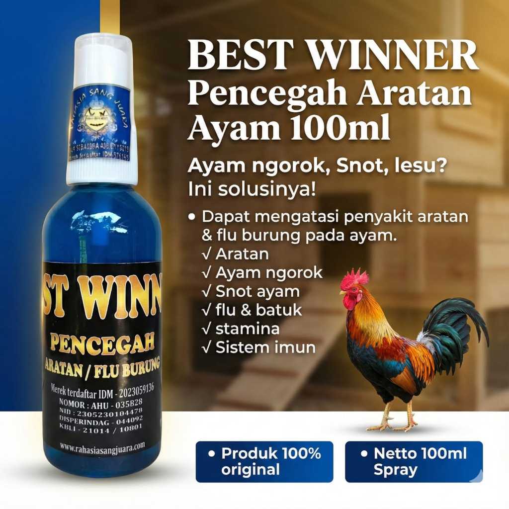 BEST WINNER Obat Ayam Aratan Vaksin Ayam Mencegah Penyakit Flu Ngorok Batuk Pilek dan Menjaga Stamin