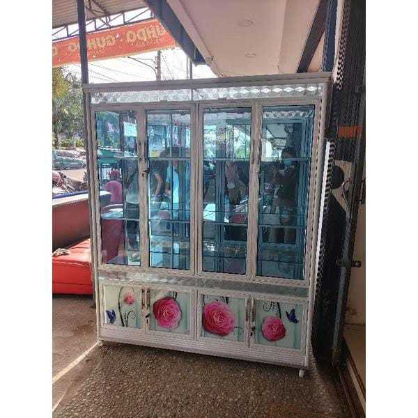 Lemari Hias Aluminium Kaca Motif Bunga 4 Pintu | Lemari HIas Aluminium Murah Palembang
