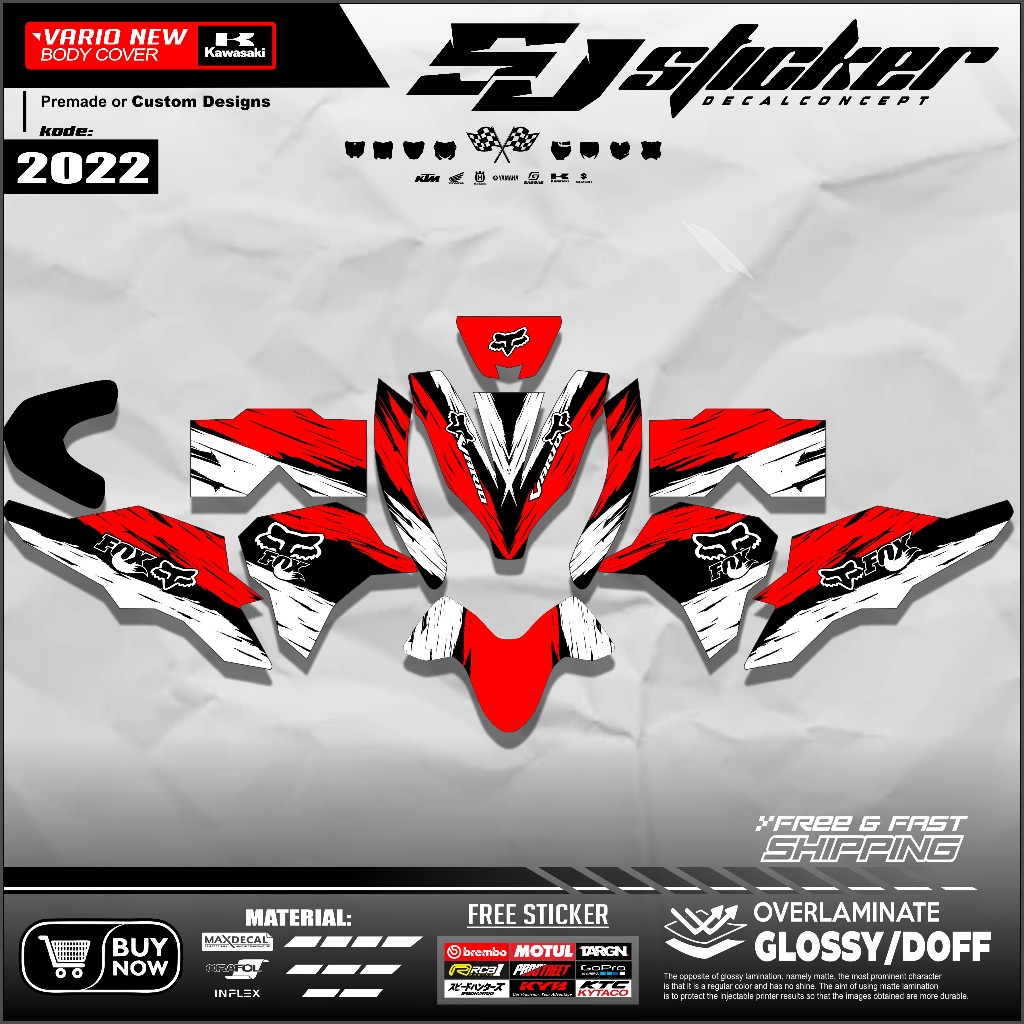 2022 Decal Vario 125 New 2023 Design minimalis grafis Stiker fullbody Desain Black FOX