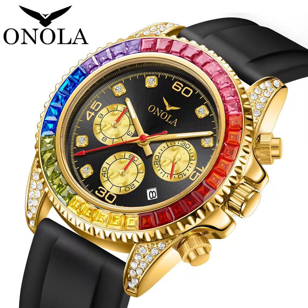 ONOLA Fashion Business Gold Watch Waterproof Rainbow Di Watch Men's Watch