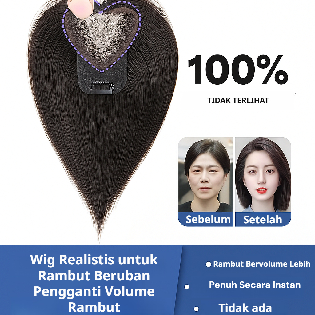 Penutup Uban 30 cm + Potongan Rambut Palsu Terlihat Nyata/Rambut Asli Wig Renda/Penutup Kebotakan de
