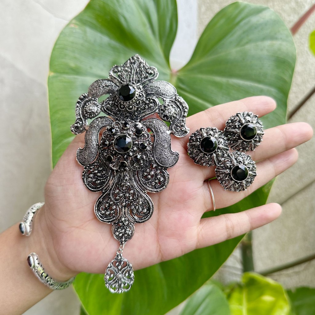 BALIYA BROS-Celepuk bakar/bros alpaka bali set motif celepuk bakar/aksesoris kebaya