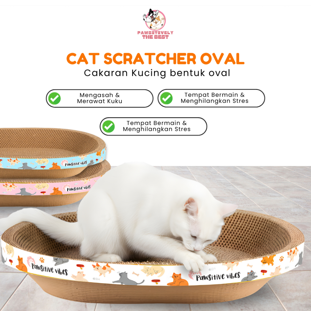 Papan Garukan Kucing Mainan Bentuk Oval - 2in1 Pet Scratcher Serbaguna - Cat Scratch Board Tebal Cak