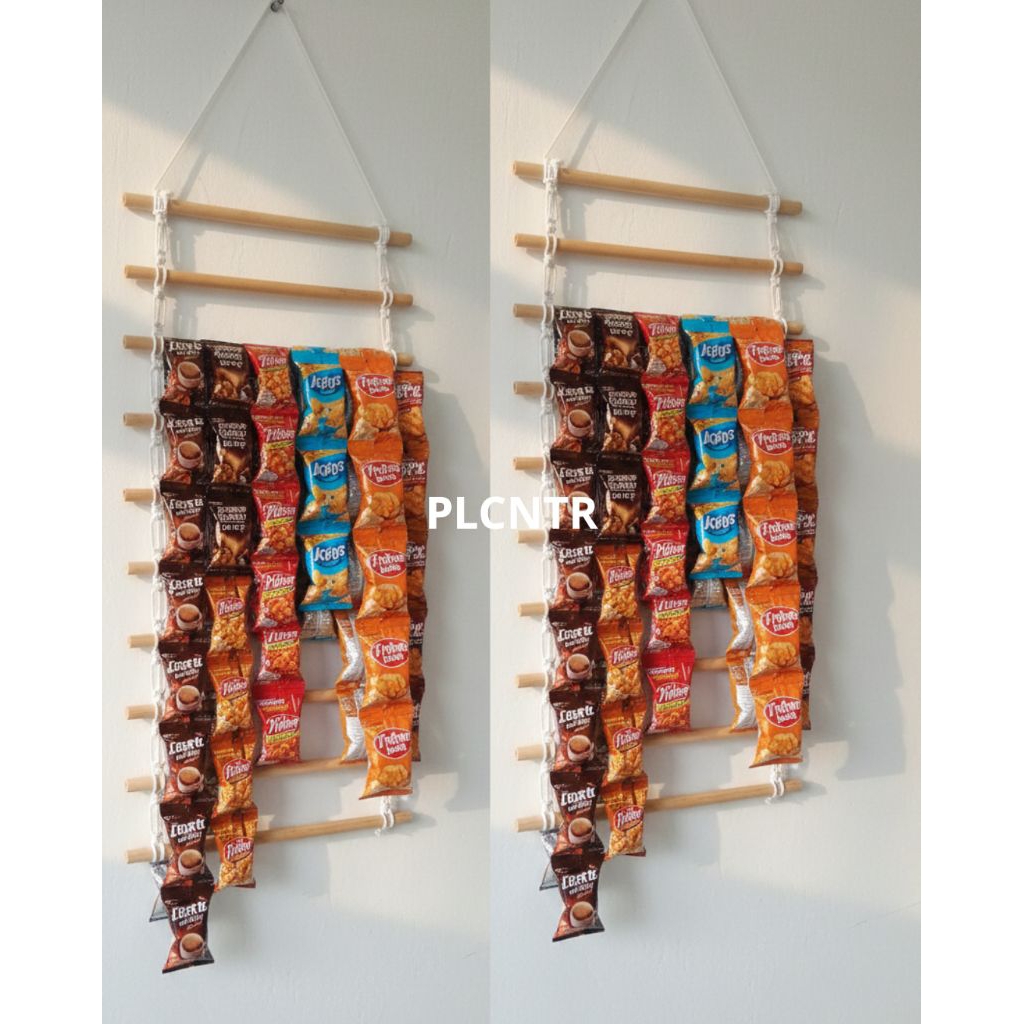 Rak Rencengan Jajanan Gantungan Kopi Sachet Rak Warung Rak Minuman Sachet Rak Kayu Gantung tempel di