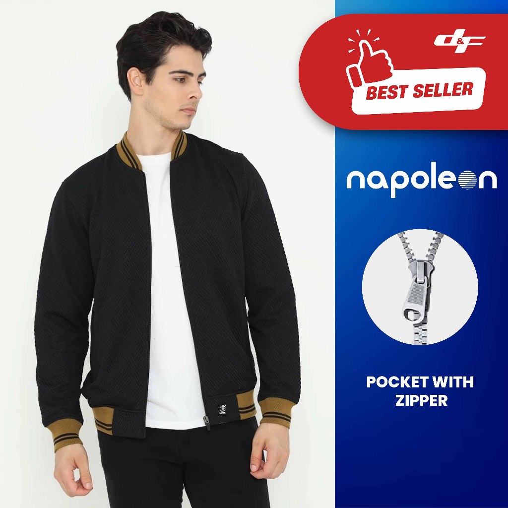 d&f Napoleon Jaket shoulder cut & sewn pria- Hitam