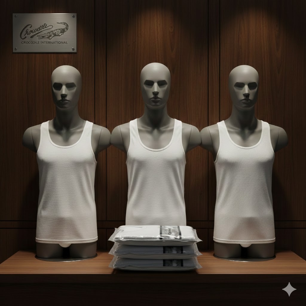 ( Isi Paket 6 Pcs ) Singlet Pria Crocodile 801-V Asli 100% Katun Kaos Dalam Pria Putih - Kaos Dalam 