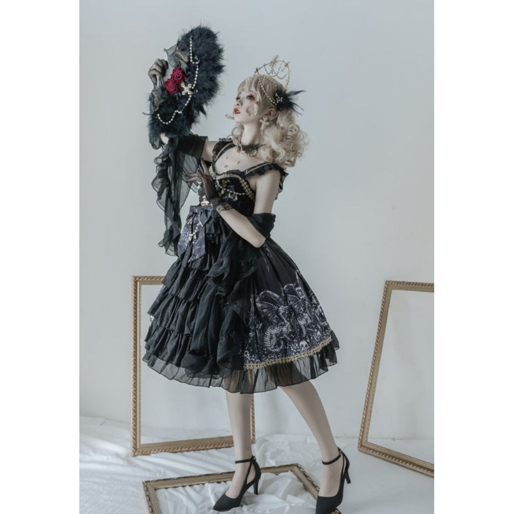 [WTS/PRELOVED] JSK GOTHIC LOLITA DARK BLACK DRAGON LOLITA