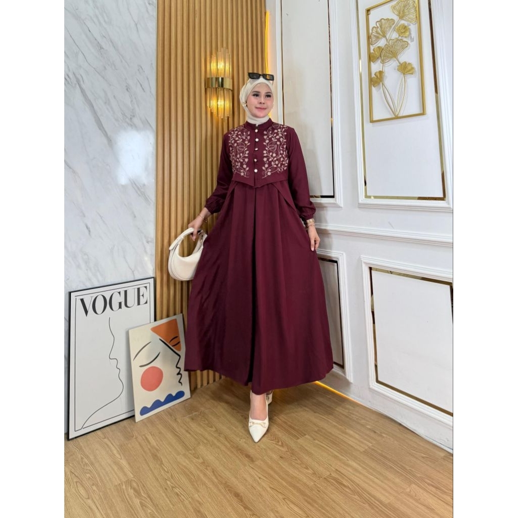 Gamis Rompi Bordir Sella Crepe All Size | Gamis Simple Elegan Adem & Jatuh | Dress Muslimah Daily & 