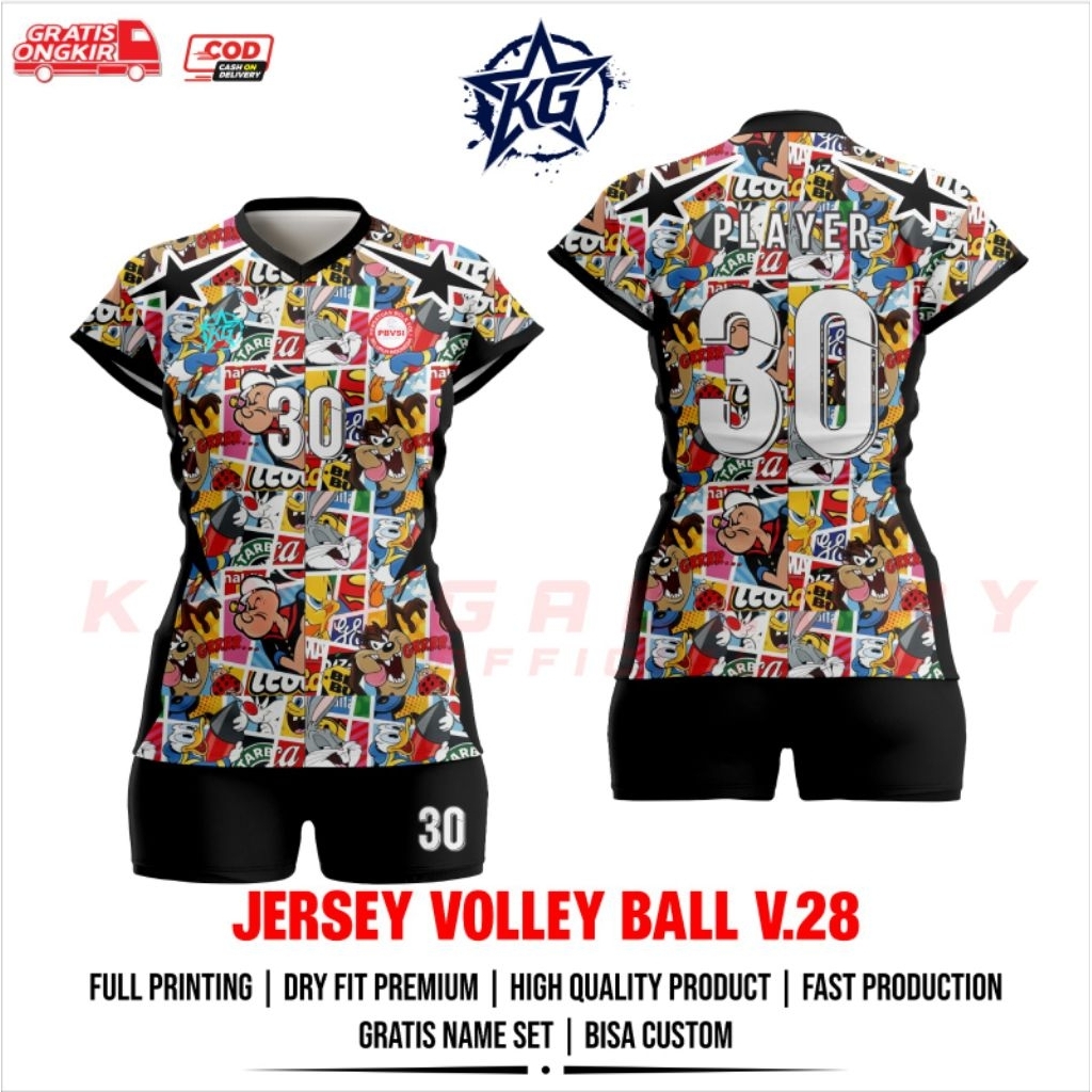 JERSEY BAJU VOLI WANITA V.28 FULL PRINTING GRATIS NAMA DAN NOMOR