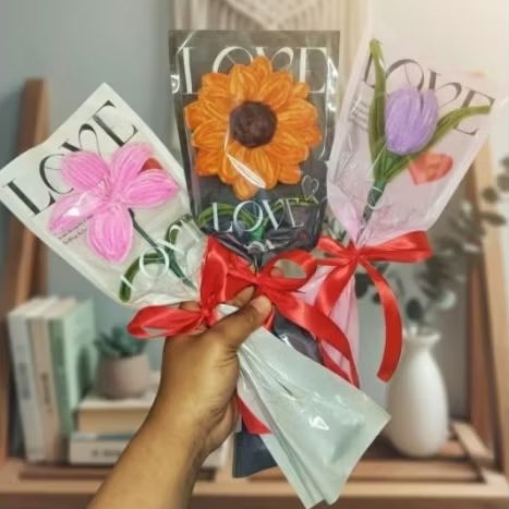 Bucket Bunga Kawat Bulu 1 tangkai | Single bucket bunga kawat bulu handmade