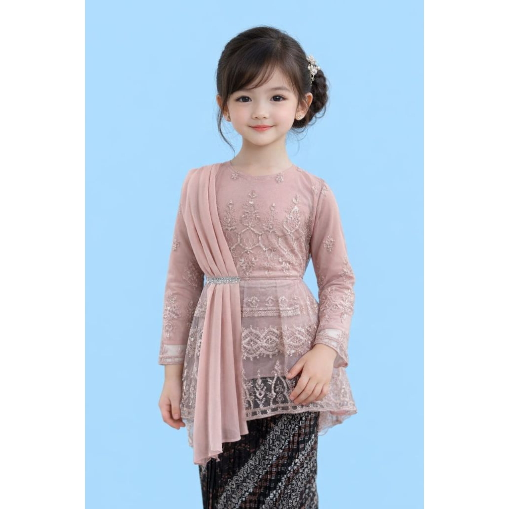Setelan Baju Kebaya anak Selendang Tille // Set Kebaya Modern Baju kondangan Anak Perempuan // Kebay