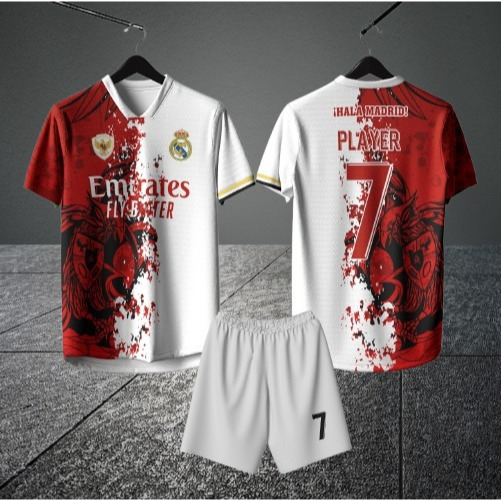 JERSEY PREMIUM  UNISEX REAL MADRID INDONESIA MERAH PUTIH FULL PRINTING FREE NICKNAME