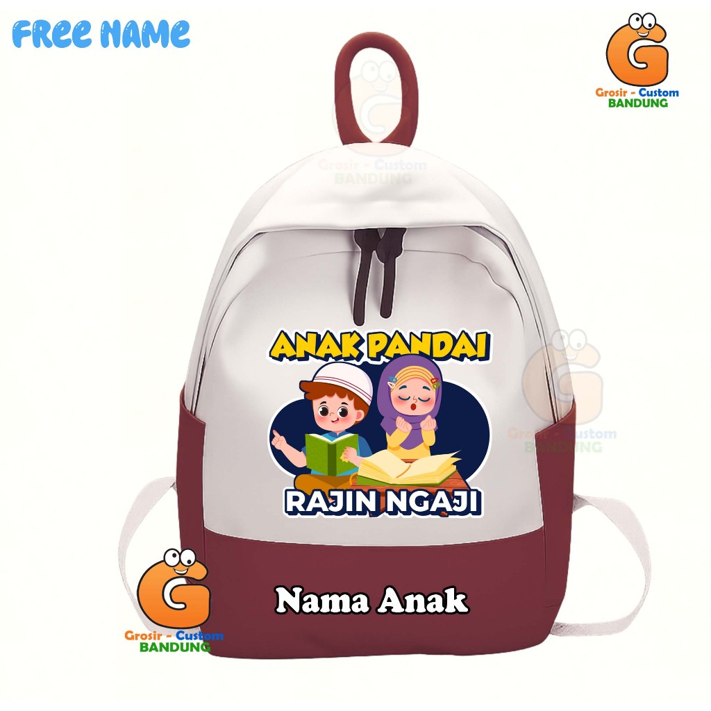 Tas Ransel Anak Muslim Dan Muslimah Unisex Backpack Sekolah Anak Sore Dengan Saku Mutifungsi Free Na