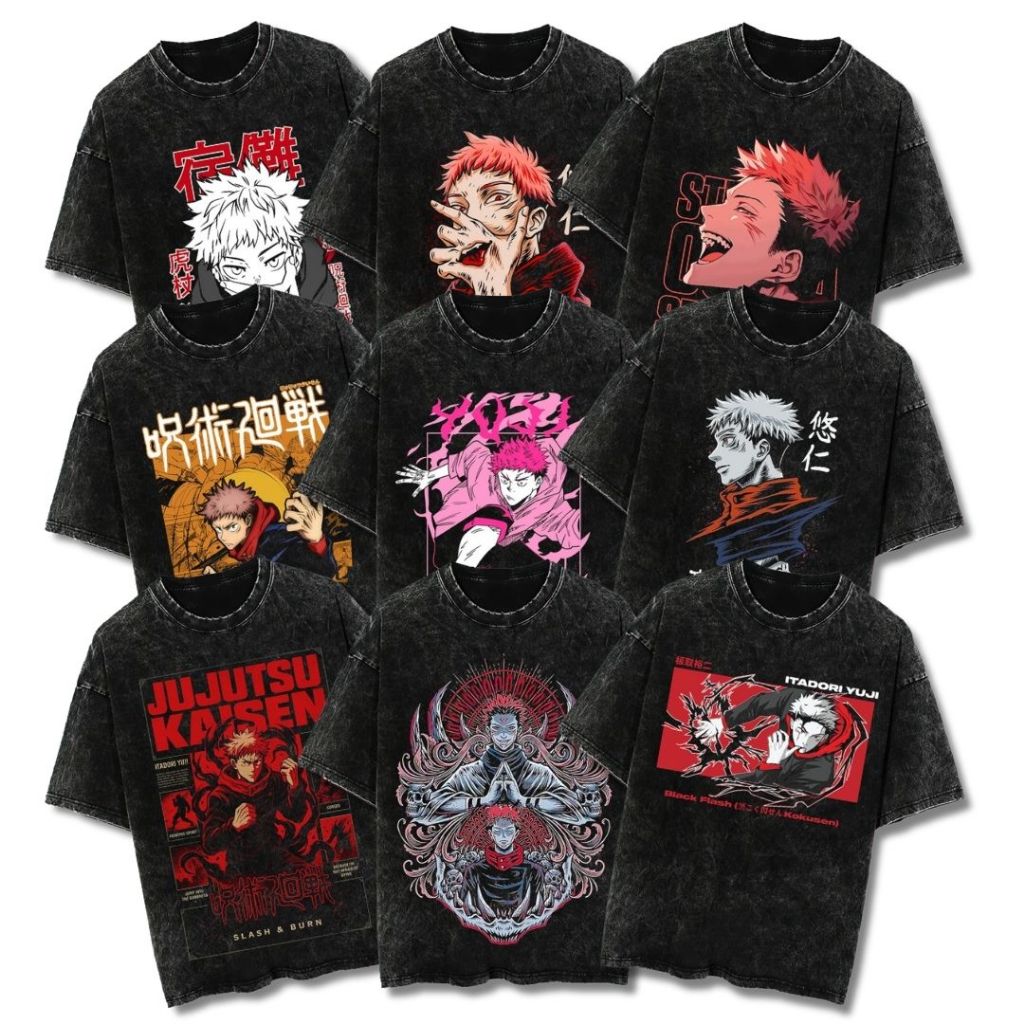 Psycho Crucify "Itadori Yuji" Oversized T-Shirt | Stone Wash | Kaos Oversize | Vintage | Atasan | Ju