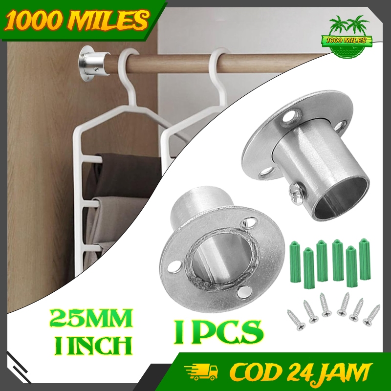 25mm 1inch Stainless 304 Flange Dudukan Tinggi Tebal Untuk Pipa Bulat Tirai Gantungan Handuk Lemari