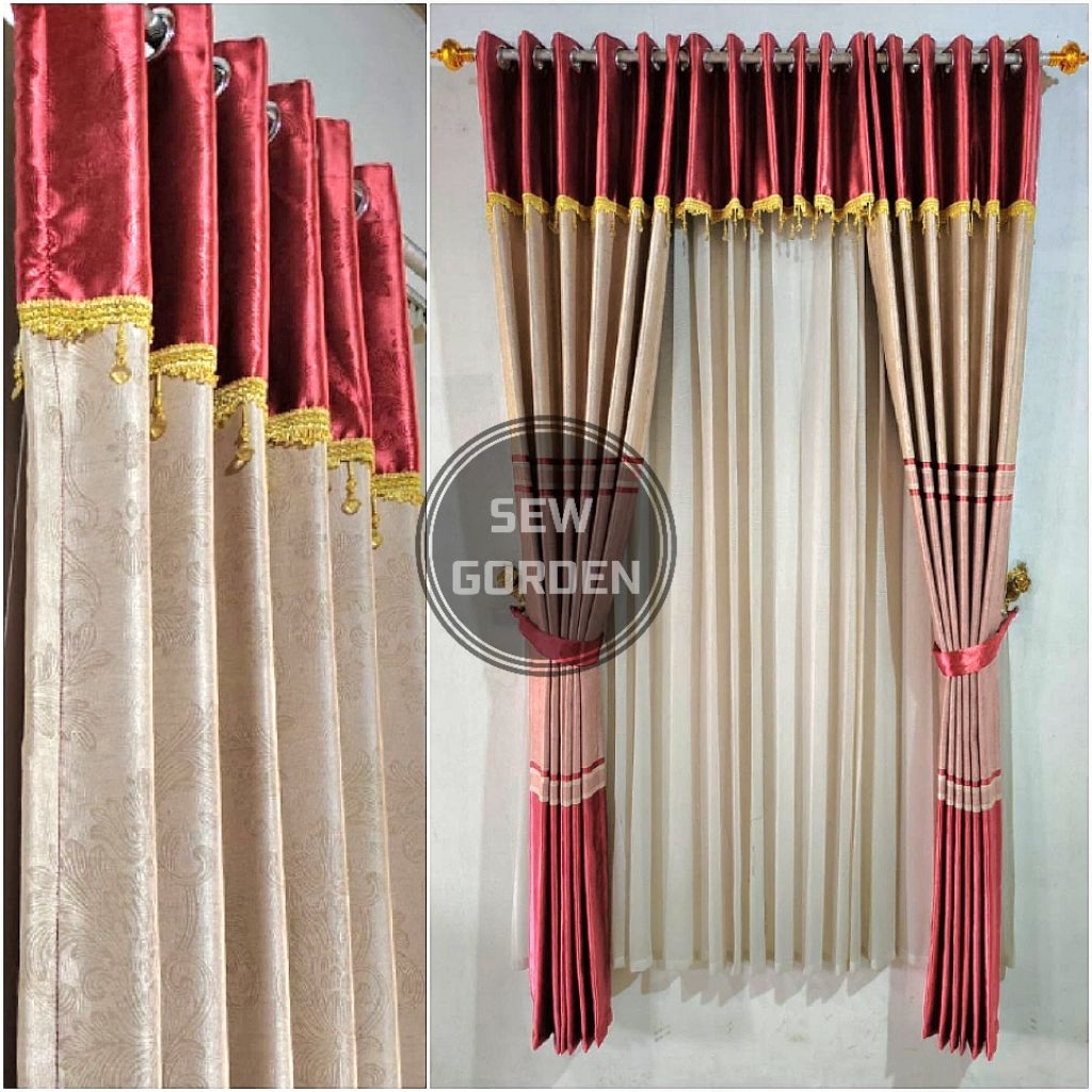 Gorden Satu Set Jendela dan Pintu Murah import Motif luxsio Poni Atas Pintu Gorden 2PCS Poni Tempel