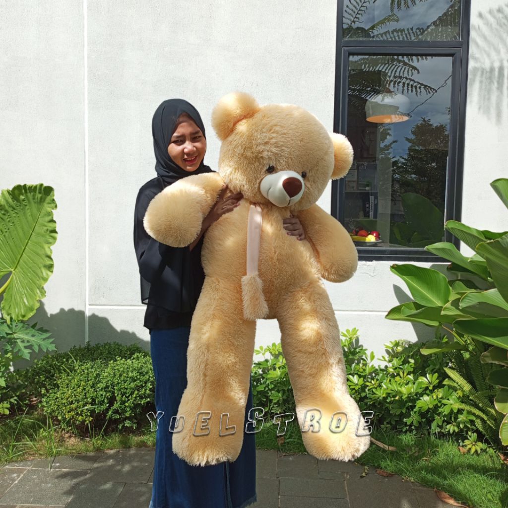 Boneka Teddy Bear Jumbo Telapak Syal Tinggi 90cm